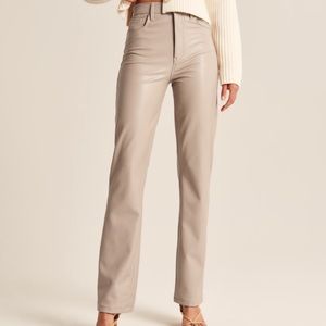 ABERCROMBIE 90S STRAIGHT ULTRA HIGH RISE LEATHER PANTS - TAN
